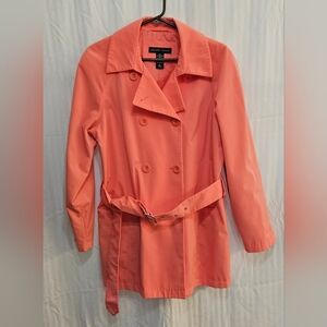 New York & Company Rain Coat -  Salmon Lined Belted - Size L Large